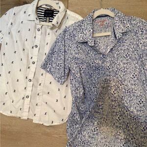 Boys Denim & Flower and Cat & Jack Button Down Short Sleeve Shirts, Size 6/7